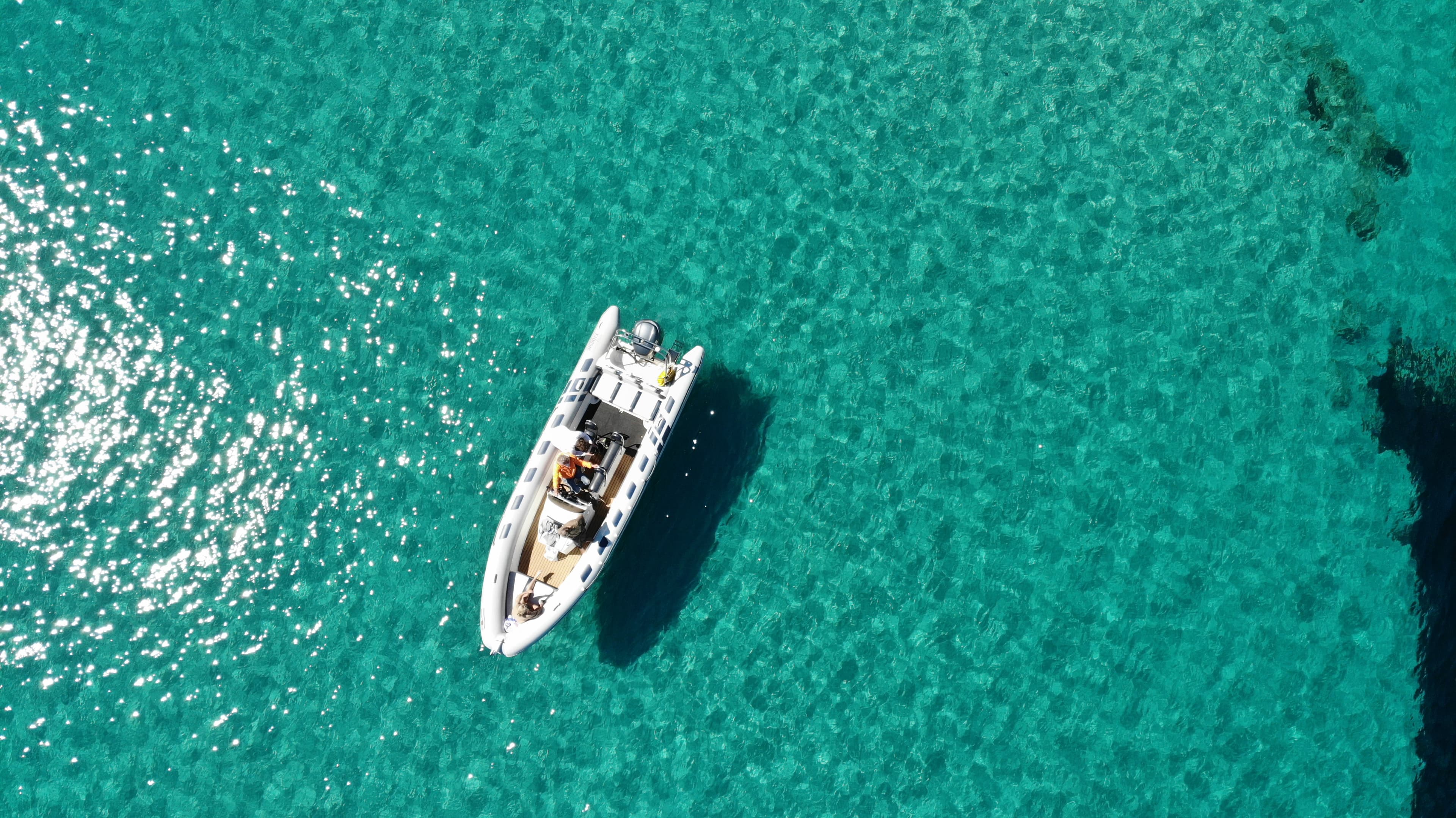 Aerial view of the Stella Tours boat on the open sea